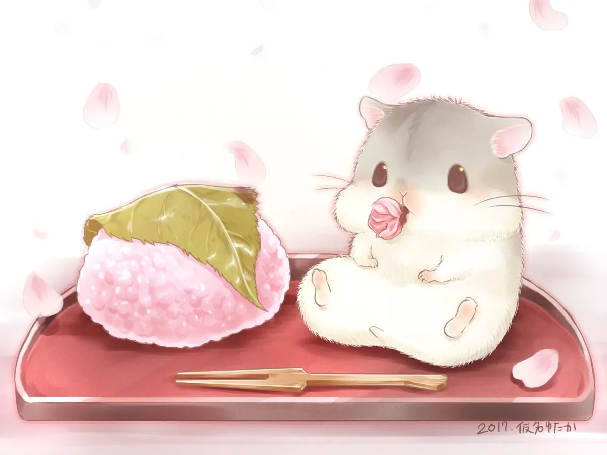ảnh chuột hamster cute vẽ theo phong cách đáng yêu, nhấn mạnh đôi mắt và má phúng phính
