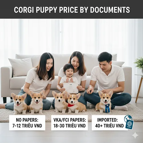Bảng giá chó Corgi con dựa trên phả hệ chuẩn VKA, không giấy tờ và Corgi nhập khẩu