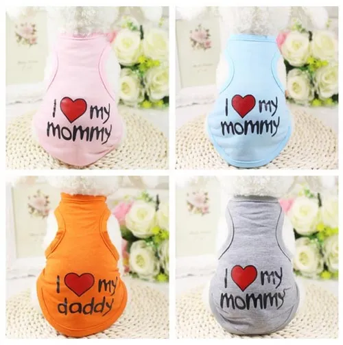 Bộ đồ I Love My Mommy QACC79, mẫu quần áo mùa hè thoáng mát cho chó phốc.