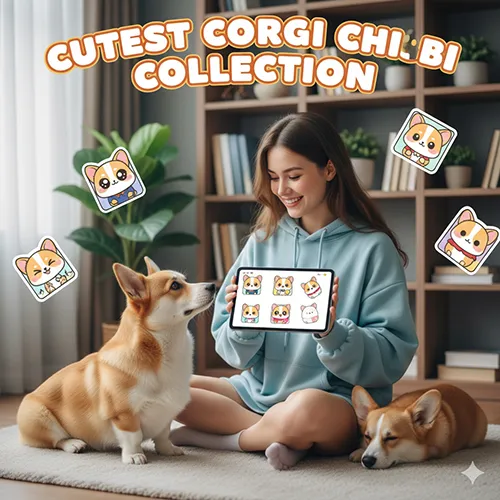 Bộ sưu tập hình nền Corgi chibi cute, phong cách sticker dễ thương cho màn hình điện thoại