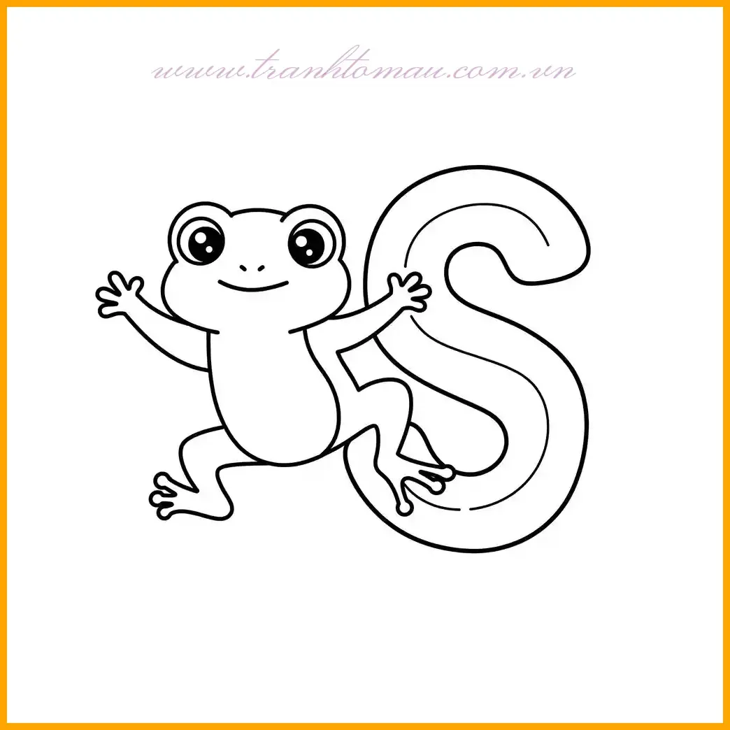 Bức tranh này thể hiện chữ S cùng một chú ếch nhỏ đang nhảy lên, đại diện cho các loài lưỡng cư nhỏ bé, vui nhộn