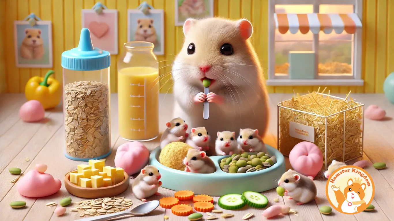 Các loại thức ăn giàu protein và canxi cần thiết cho Hamster mẹ đang nuôi con, bao gồm sâu khô và hạt.