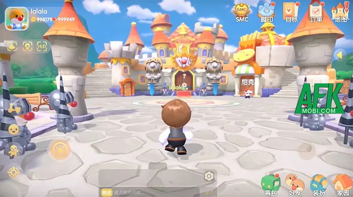 Cảnh ingame ba nhân vật chuột chũi Moly đang khám phá thế giới, minh họa cho cơ chế xây dựng trong phiên bản di động