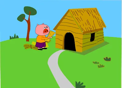 chú heo lớn xin rơm để xây nhà