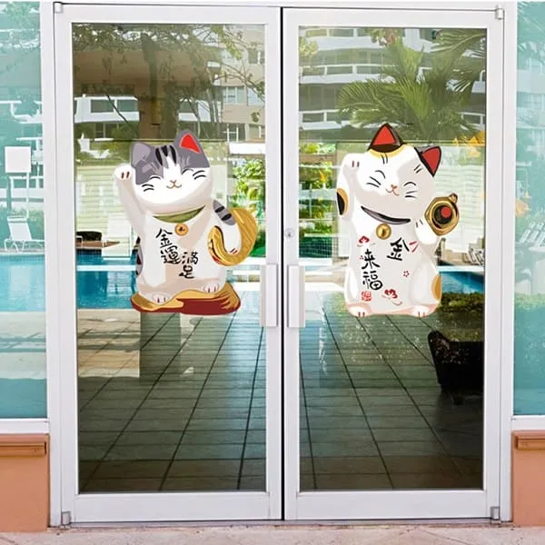 Chú mèo thần tài cute dạng decal dán cửa ra vào