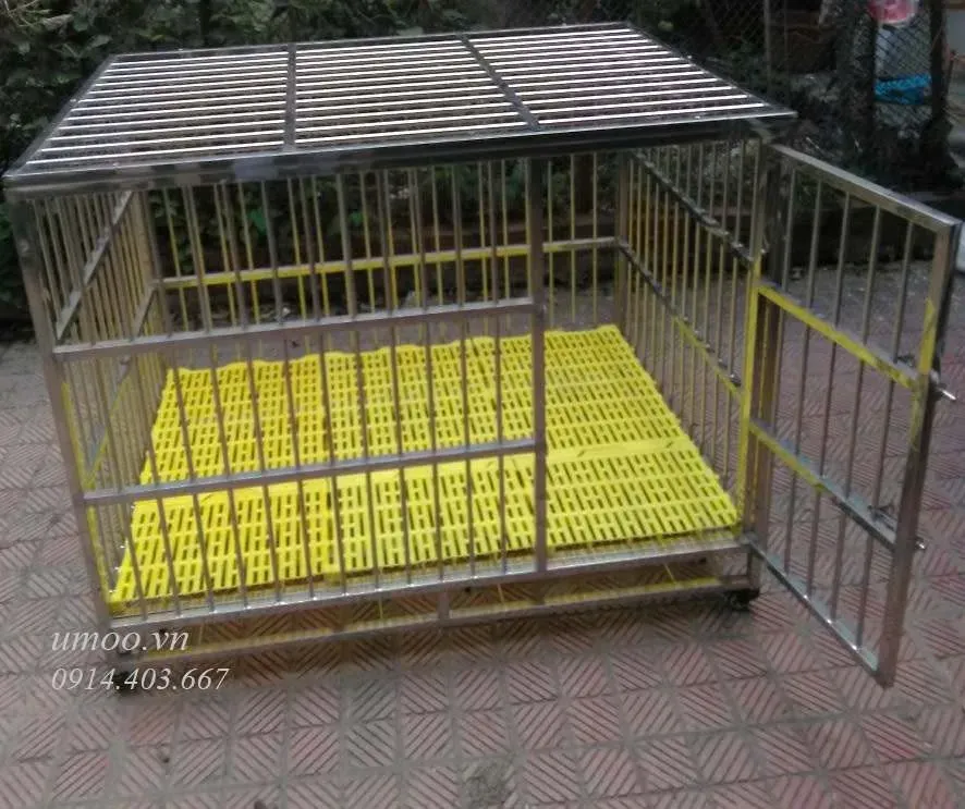 Chuồng chó inox T40 có sàn lưới và khay hứng chất thải tiện lợi