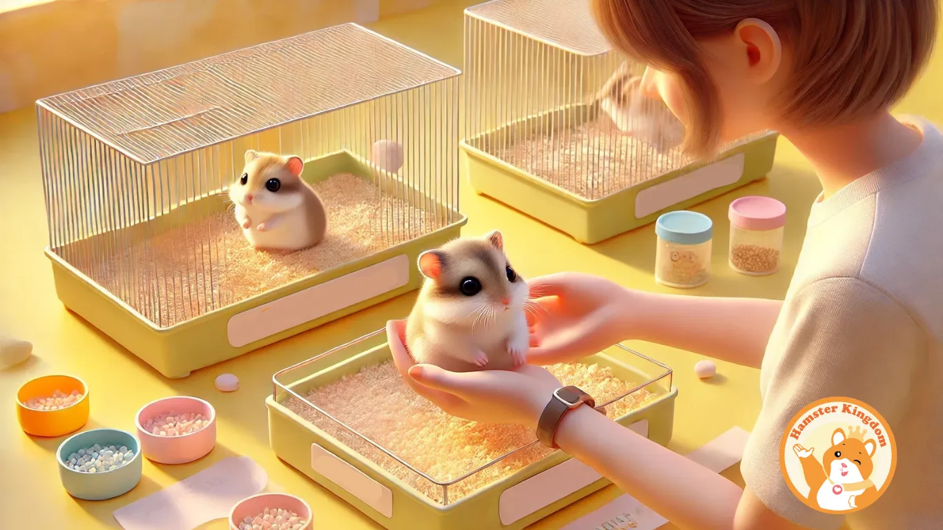 Chuột Hamster con đã lớn, sẵn sàng tách khỏi lồng mẹ và phân loại theo giới tính.