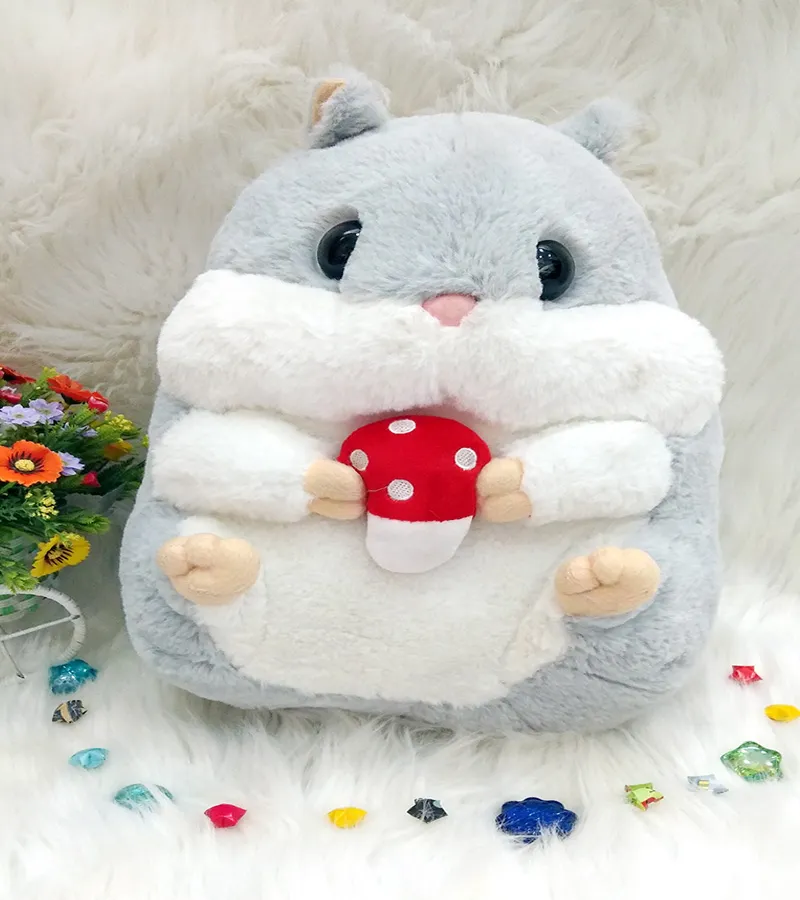 chuột hamster gấu bông ôm nấm cao cấp size 40cm, mô tả chi tiết chất liệu bông đàn hồi tinh khiết