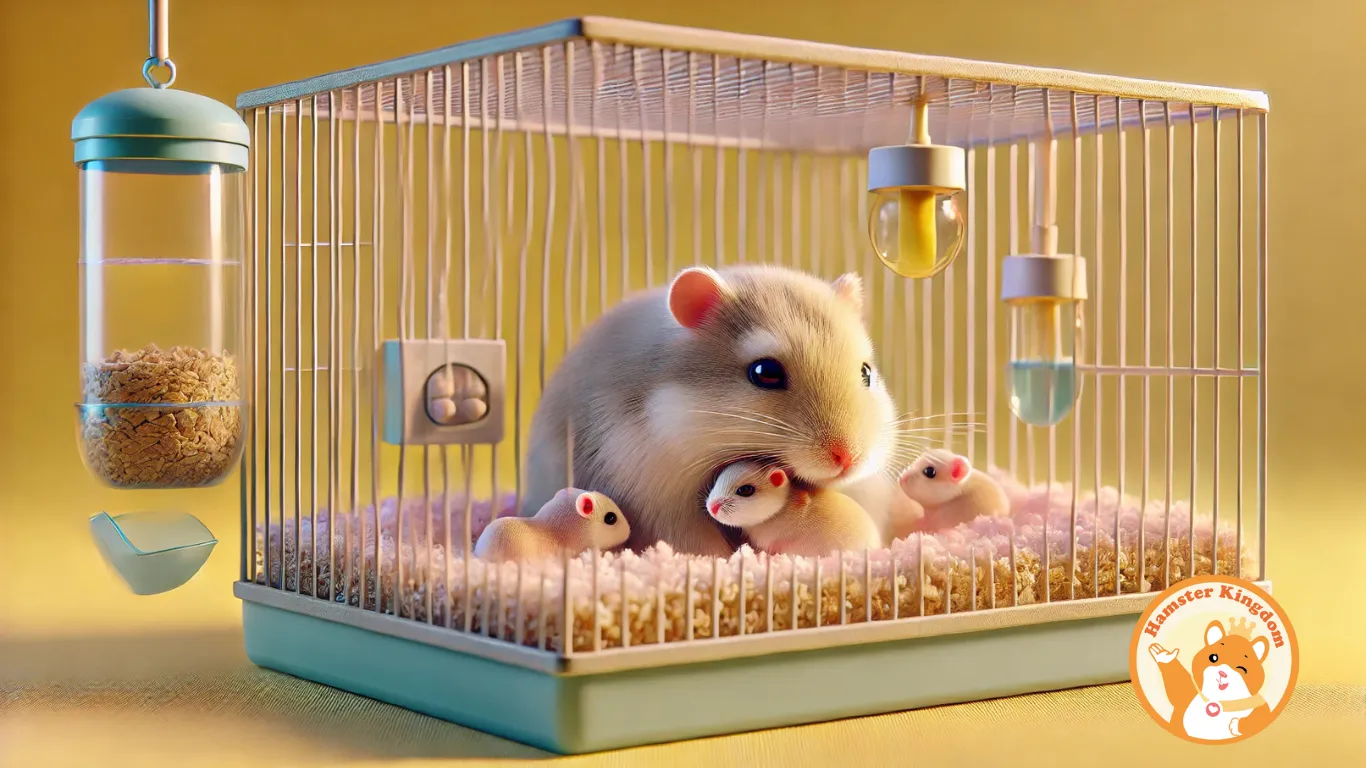 Chuột Hamster mẹ chăm sóc đàn con mới sinh, minh họa tầm quan trọng của sự yên tĩnh.