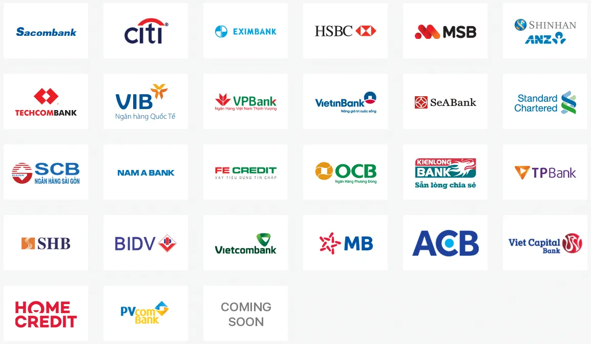 danh sách ngân hàng hỗ trợ trả góp qua thẻ tín dụng