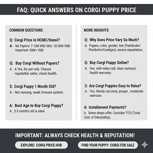 FAQ giải đáp các câu hỏi thường gặp về giá và cách chăm sóc chó Corgi con 2-3 tháng tuổi