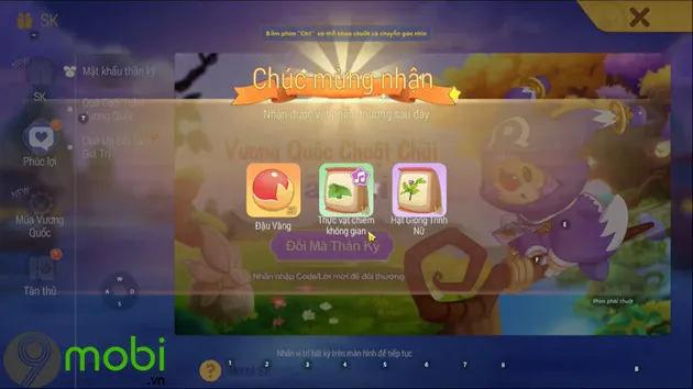 game moly vương quốc chuột chũi: Màn hình thông báo nhận thưởng thành công sau khi nhập mã code hợp lệ