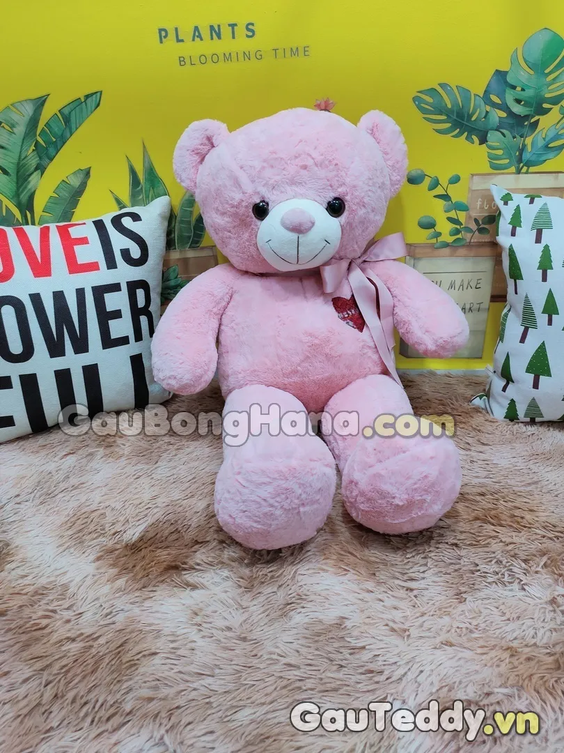 Gấu Bông Hồng Ngực Thêu Tim