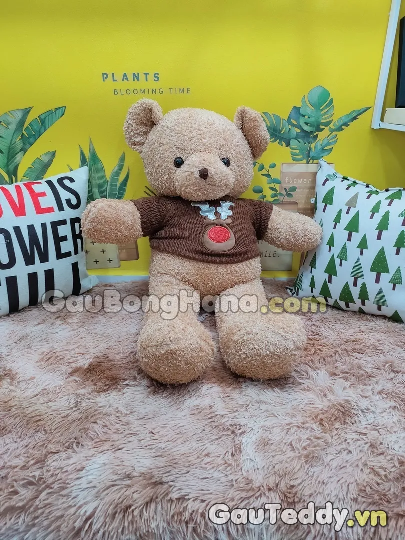 Gấu Bông Lông Chỉ Aó Nâu Tuần Lộc