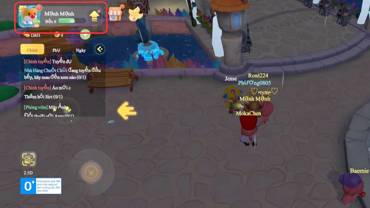 Giao diện chọn Avatar để bắt đầu nhập mã code trong game