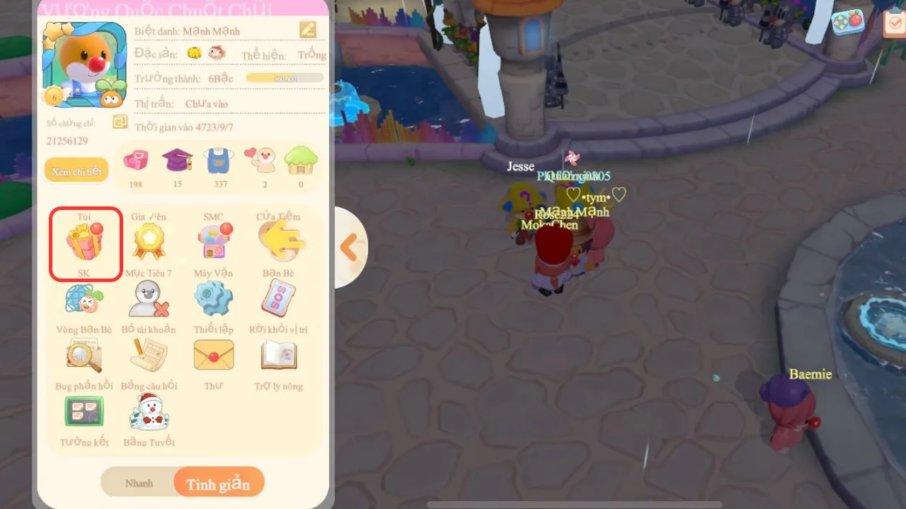 Giao diện chọn biểu tượng Sự Kiện (SK) để tiến hành đổi mã