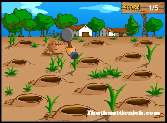 Giao diện game Flash đập chuột chũi với các hang chờ chuột chũi xuất hiện