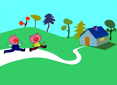 hai chú heo anh em ẩn náu trong nhà gỗ