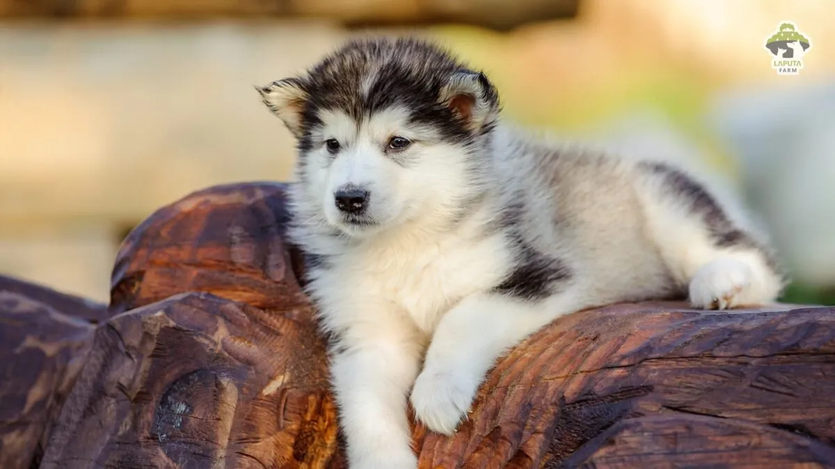 Hình ảnh chó Alaska con màu đen trắng phổ biến, đại diện cho mức giá chó Alaska con tiêu chuẩn