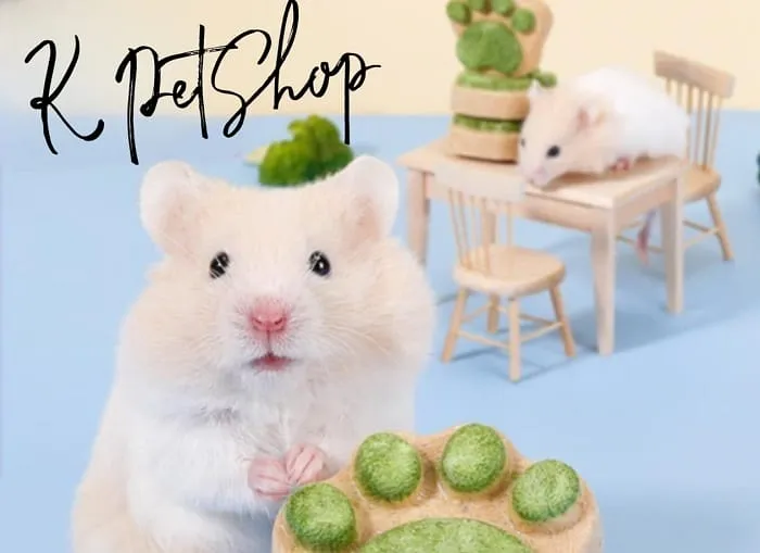 Hình ảnh một góc cửa hàng bán thú cưng với các loại lồng Hamster, thức ăn chuyên dụng và phụ kiện đa dạng