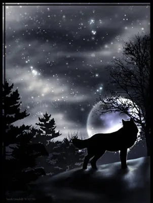 Hình ảnh sói 3D dưới trăng, tạo ra hình nền hoạt hình độc đáo và mê hoặc