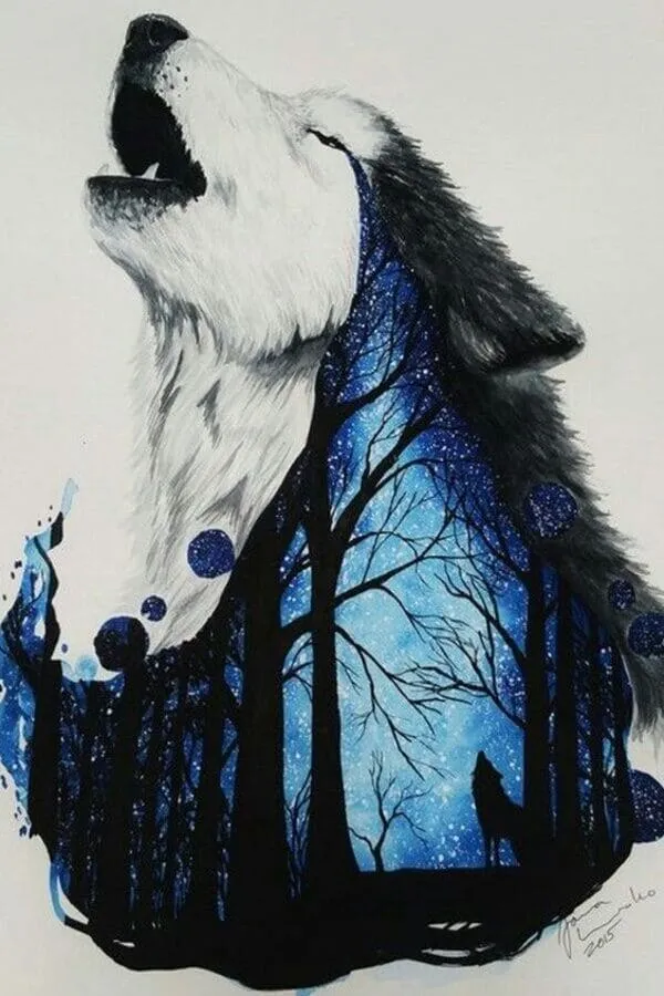 Hình sói lửa 3D với chi tiết cực kỳ sắc nét, hiệu ứng ngọn lửa