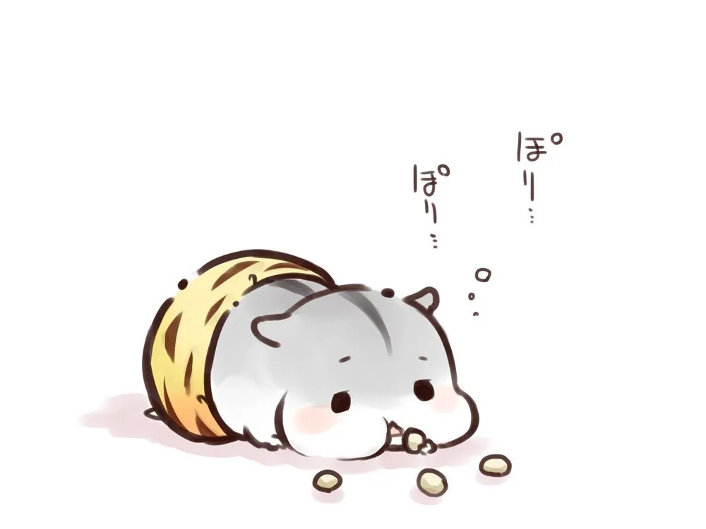 Hình vẽ chuột hamster chibi cute nằm cuộn tròn trên tay