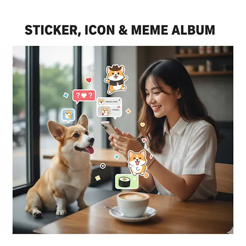 Hướng dẫn tải album hình nền điện thoại chó Corgi meme và sticker dùng để nhắn tin