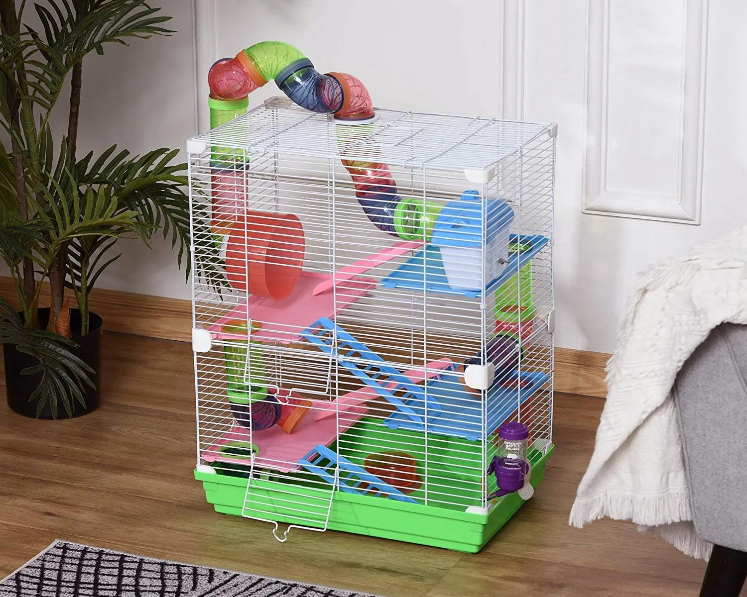 Lồng nuôi chuột Hamster bằng sắt nhiều tầng có wheel chạy và ống đồ chơi, alt tối ưu lồng sắt nuôi chuột Hamster và ưu nhược điểm