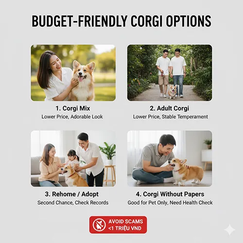 Lựa chọn chó Corgi lai hoặc Corgi trưởng thành khi ngân sách mua puppy Corgi con bị giới hạn