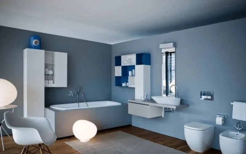 Màu xám xanh được ứng dụng trong phòng tắm tạo cảm giác mát mẻ và thư thái