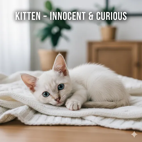 Mèo Xiêm con 0-4 tháng tuổi, point mới lên, nằm cuộn tròn trên khăn trắng, đôi mắt hiếu kỳ