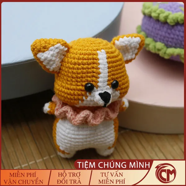 Móc khóa len chó Corgi dễ thương thủ công, tái hiện ngoại hình đặc trưng của Corgi