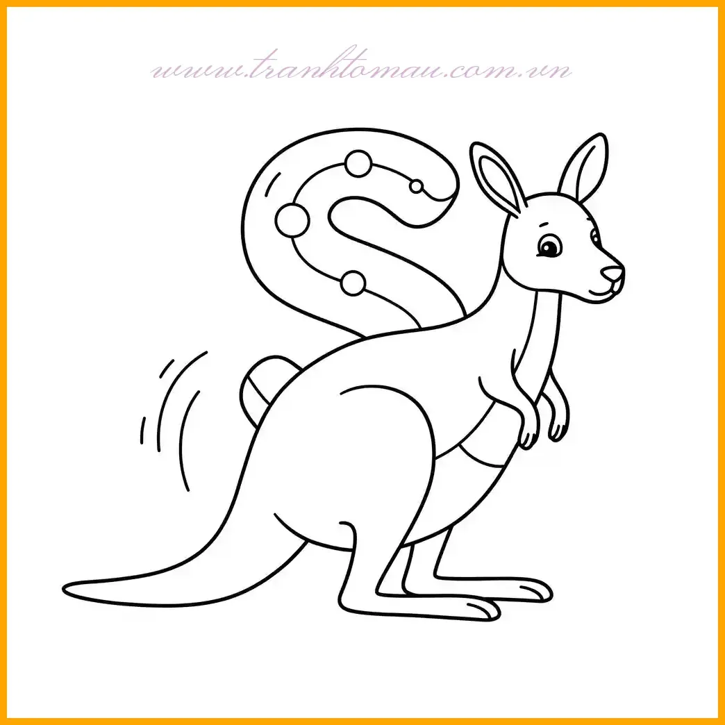 Một mẫu allintitle:tô màu chuột túi đang bật nhảy, thể hiện chữ S lớn phía sau, hoàn hảo cho việc học tập và sáng tạo nghệ thuật