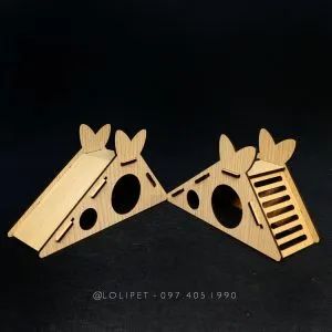 Nhà gỗ Hamster cầu trượt 2 in 1 lắp ghép, đồ chơi kích thích vận động