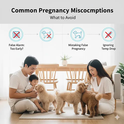 ❌ Sai lầm thường gặp khi theo dõi thai kỳ chó Poodle: nhầm thai giả, lo quá hạn, bỏ qua giảm nhiệt độ
