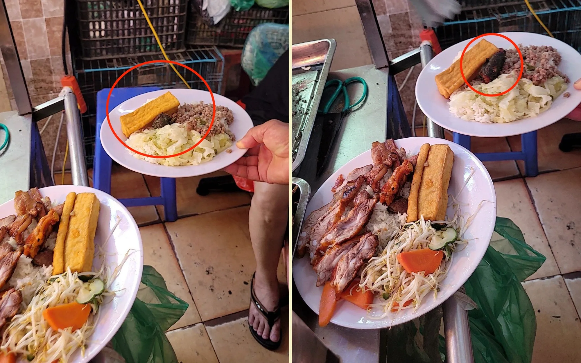 Suất ăn không đảm bảo chất lượng, phản ánh vấn đề kiểm soát vệ sinh tại cơ sở chế biến thực phẩm.