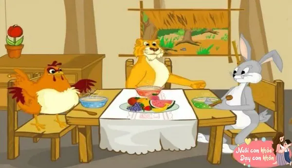 thỏ bắt chước gà nấu ăn bị chó sói đánh