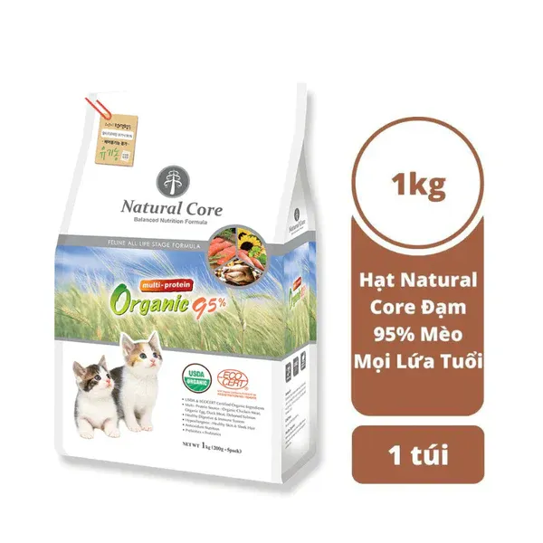 Hạt hữu cơ Natural Core 95% cho mèo mọi lứa tuổi 1kg