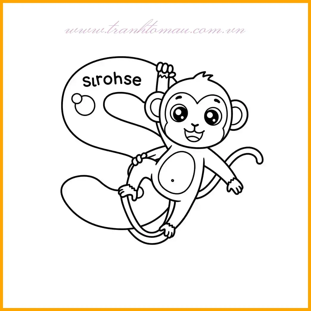 Trong bức tranh này, chữ S xuất hiện bên cạnh một chú khỉ nhỏ đang đu mình trên cành cây, đại diện cho loài động vật thông minh và nghịch ngợm