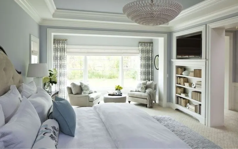 Ứng dụng xám ngọc trai cho phòng ngủ tạo không gian mềm mại, thư giãn